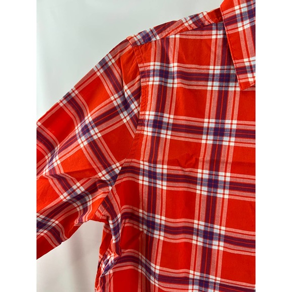 Women's Lands' End Canvas 1963 Long Sleeve Plaid Shirt Blouse Top Orange Blue S - Picture 3 of 5